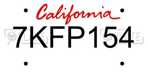 7KFP154 California License Plate