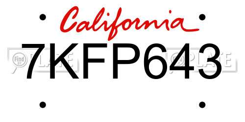 7KFP643 California License Plate