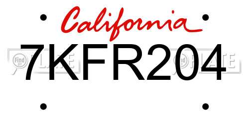 7KFR204 California License Plate