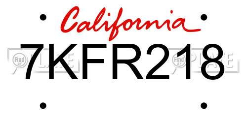7KFR218 California License Plate