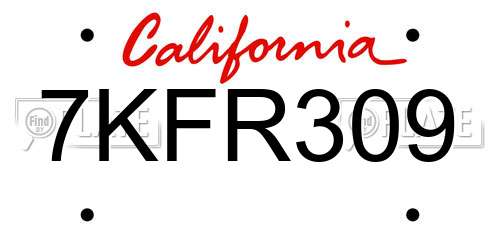 7KFR309 California License Plate