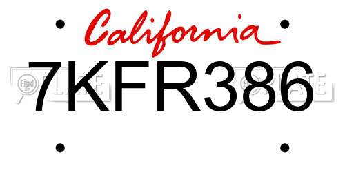 7KFR386 California License Plate