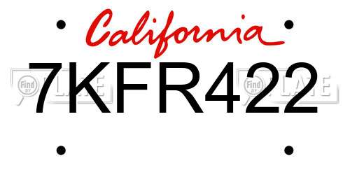 7KFR422 California License Plate
