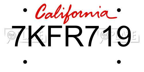 7KFR719 California License Plate