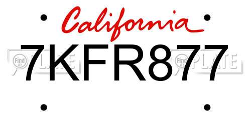 7KFR877 California License Plate