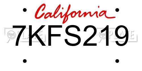 7KFS219 California License Plate