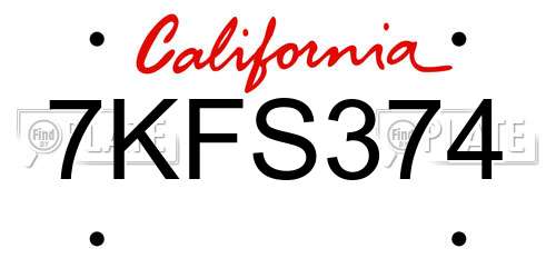7KFS374 California License Plate