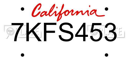 7KFS453 California License Plate