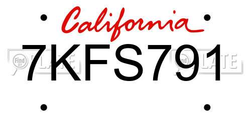 7KFS791 California License Plate