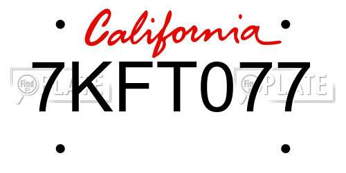 7KFT077 California License Plate