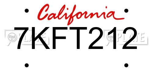7KFT212 California License Plate