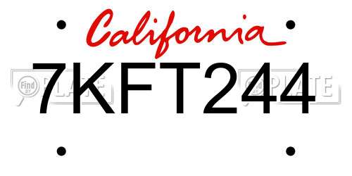 7KFT244 California License Plate