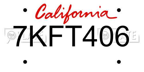 7KFT406 California License Plate