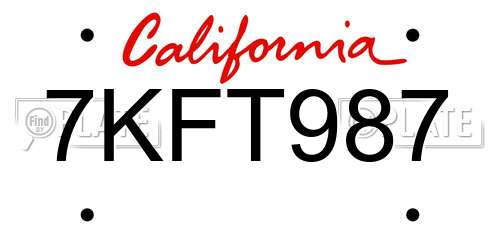 7KFT987 California License Plate