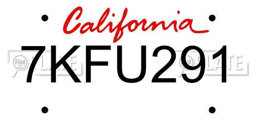 7KFU291 California License Plate