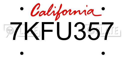 7KFU357 California License Plate