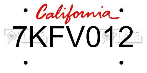 7KFV012 California License Plate