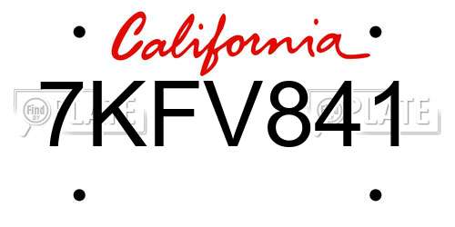 7KFV841 California License Plate