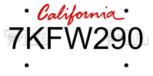 7KFW290 California License Plate