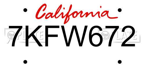 7KFW672 California License Plate