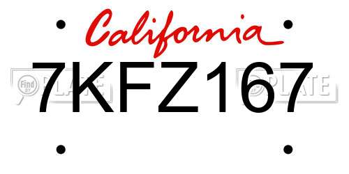 7KFZ167 California License Plate