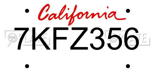 7KFZ356 California License Plate