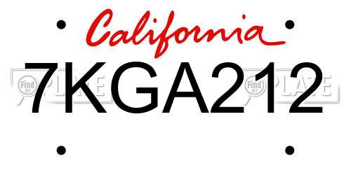 7KGA212 California License Plate
