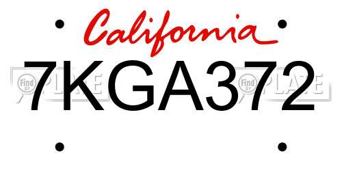 7KGA372 California License Plate