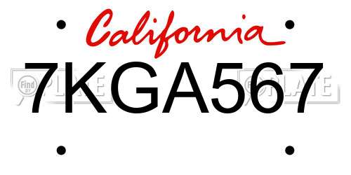 7KGA567 California License Plate