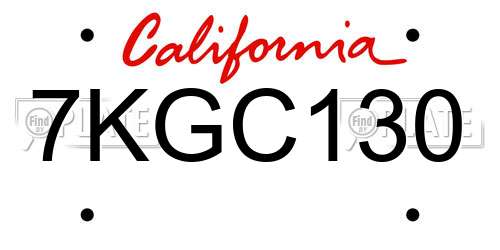 7KGC130 California License Plate
