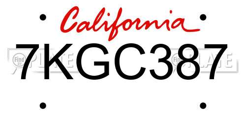7KGC387 California License Plate