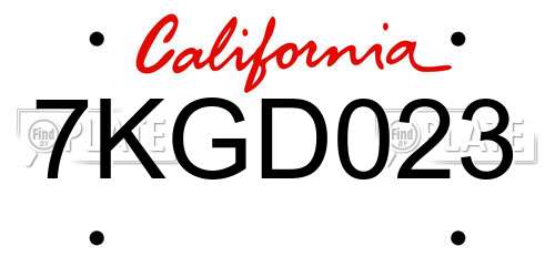 7KGD023 California License Plate