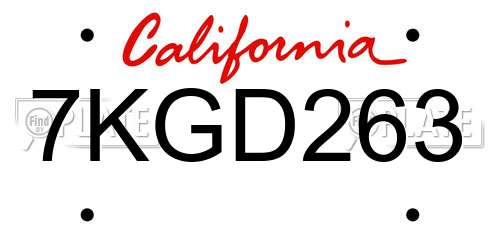 7KGD263 California License Plate