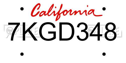 7KGD348 California License Plate