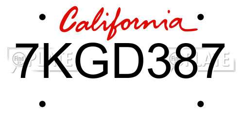 7KGD387 California License Plate