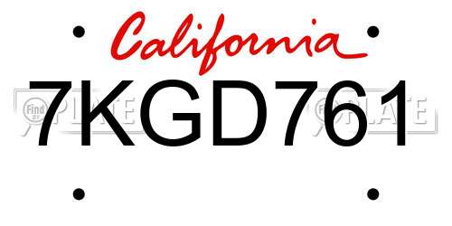 7KGD761 California License Plate