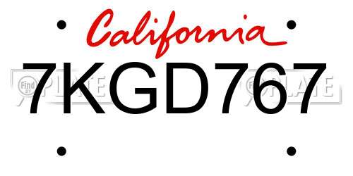 7KGD767 California License Plate