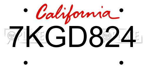 7KGD824 California License Plate