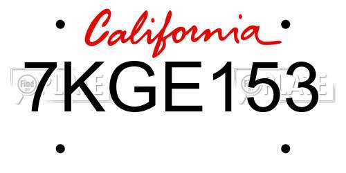 7KGE153 California License Plate