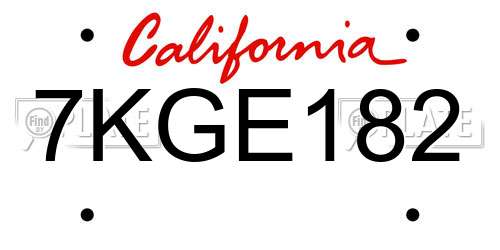 7KGE182 California License Plate