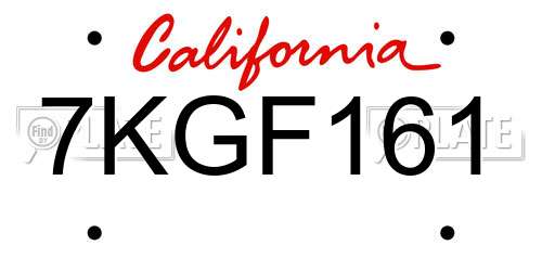 7KGF161 California License Plate