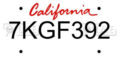 7KGF392 California License Plate