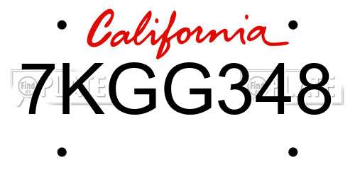 7KGG348 California License Plate
