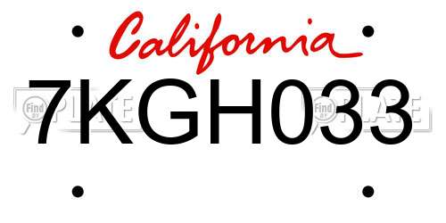 7KGH033 California License Plate