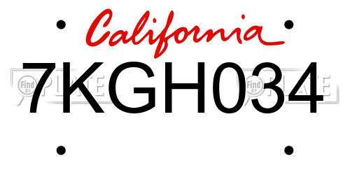 7KGH034 California License Plate