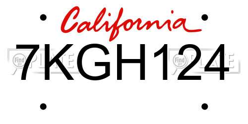 7KGH124 California License Plate