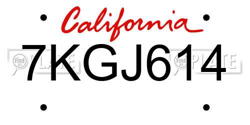 7KGJ614 California License Plate