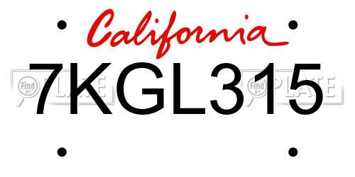 7KGL315 California License Plate