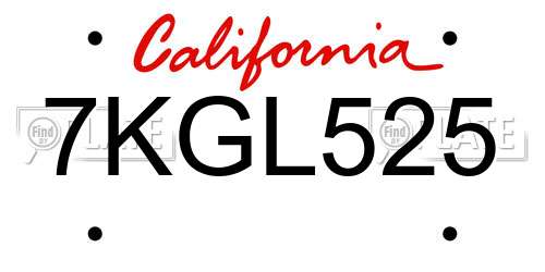 7KGL525 California License Plate