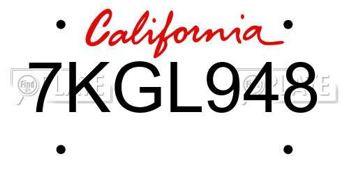 7KGL948 California License Plate